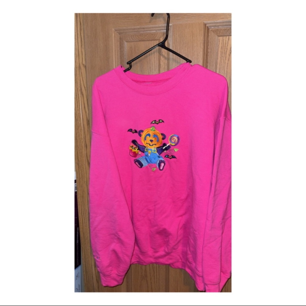 Lisa Frank inspired pink Halloween embroidered crewneck